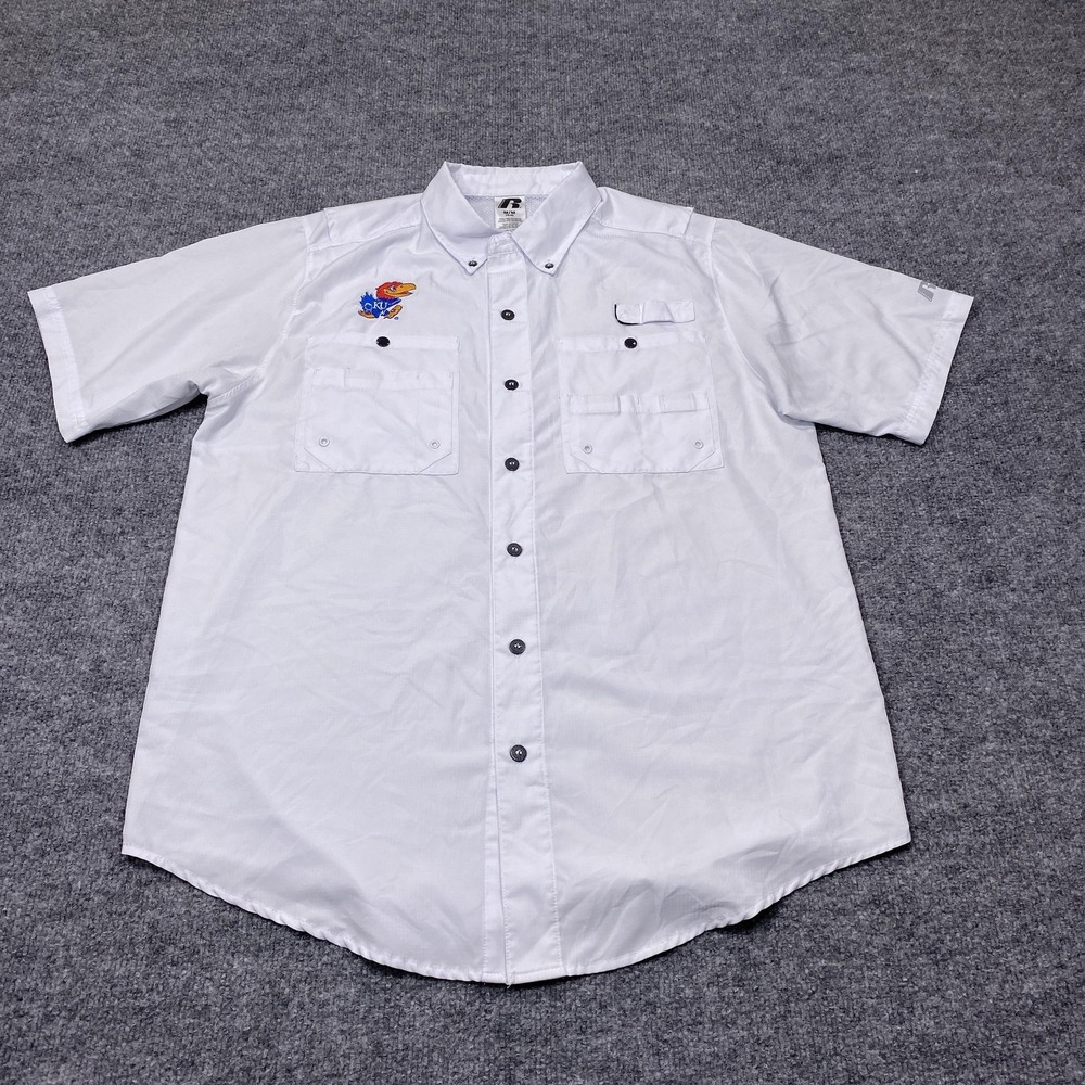 Kansas Jayhawks Shirt Mens Medium White Short Sleeve Button NCAA College Vented